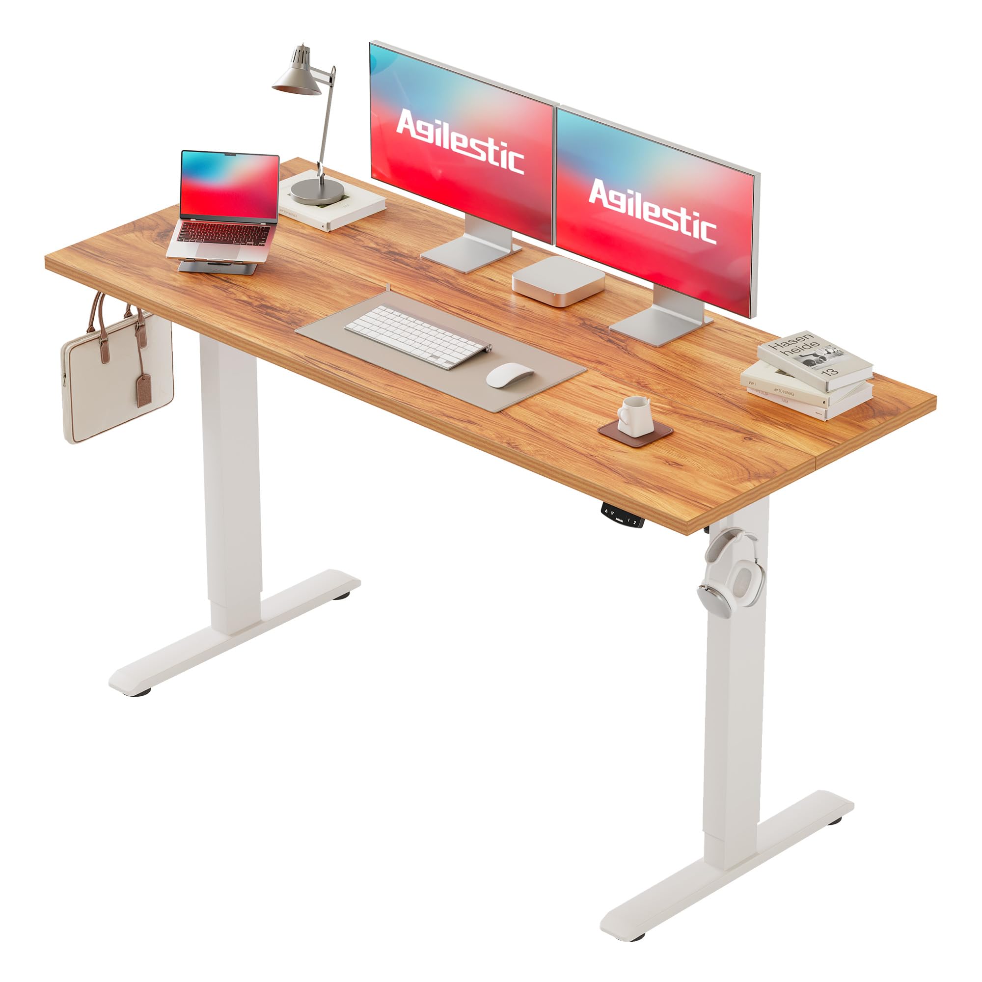 Agilestic L-Shaped Electric Standing Desk, 140cm Height Adjustable Sit-Stand Desk for Home Office, Ergonomic Computer Desk with Spliced Board, White