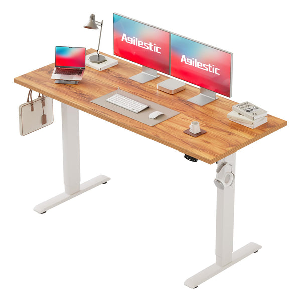 Agilestic L-Shaped Electric Standing Desk, 140cm Height Adjustable Sit-Stand Desk for Home Office, Ergonomic Computer Desk with Spliced Board, White