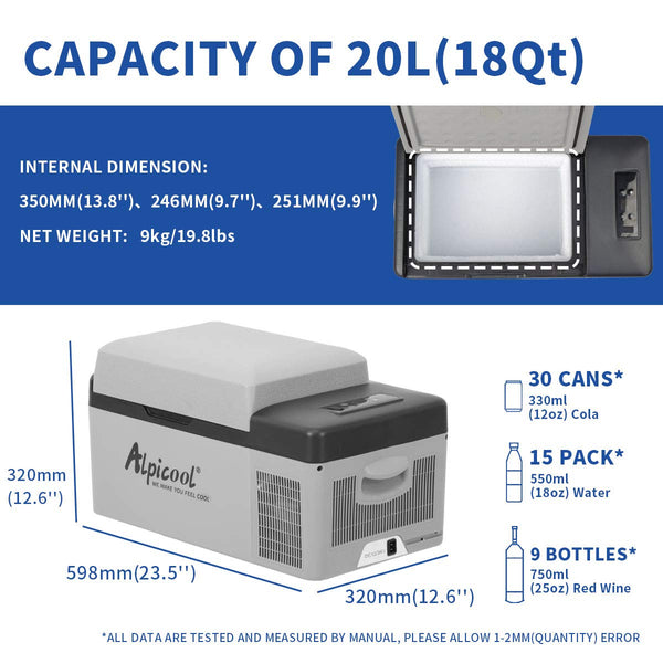 Alpicool C9PT 9L Compressor Car Fridge Freezer, DC 12v Camping Refrigerator, Portable Mini Cool Box for TruckCampervanRVBoat, -20℃ to 20℃(Black)