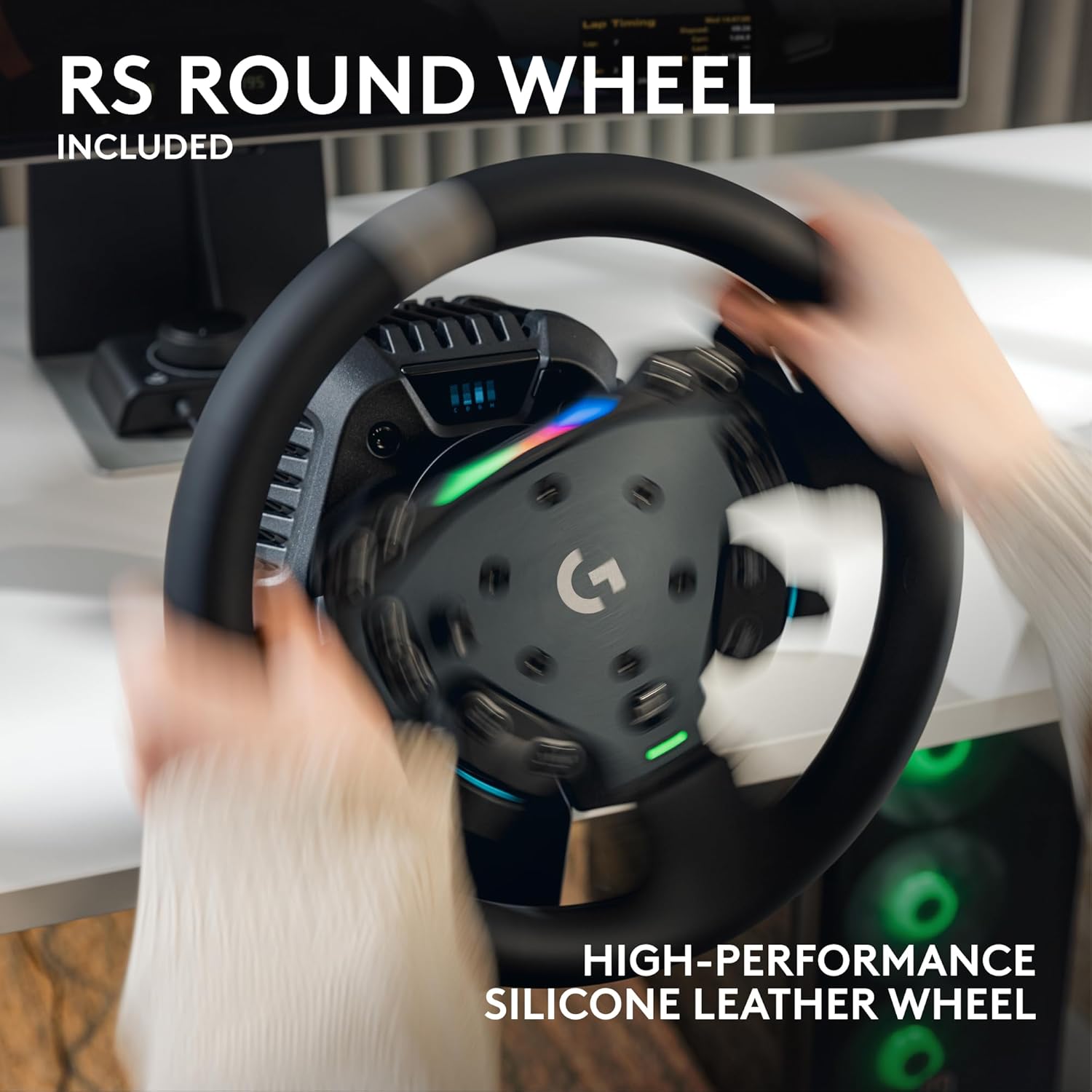 Logitech G RS50 System with RS Pedals: 4 PCS Sim Racing Setup - RS50 Wheel base 8 Nm Direct Drive, RS Wheel Hub, RS Round Wheel - 11-inch steering wheel & RS Pedals - For PS5/PS4/PC