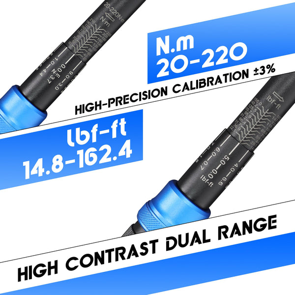 Torque Wrench Set 1/4 5-25Nm, 3/8 20-120Nm, 1/2 40-220Nm, 72 Tooth Dual-Direction Reversible Click Torque Wrenches for Bike Motorcycle, Car, Truck