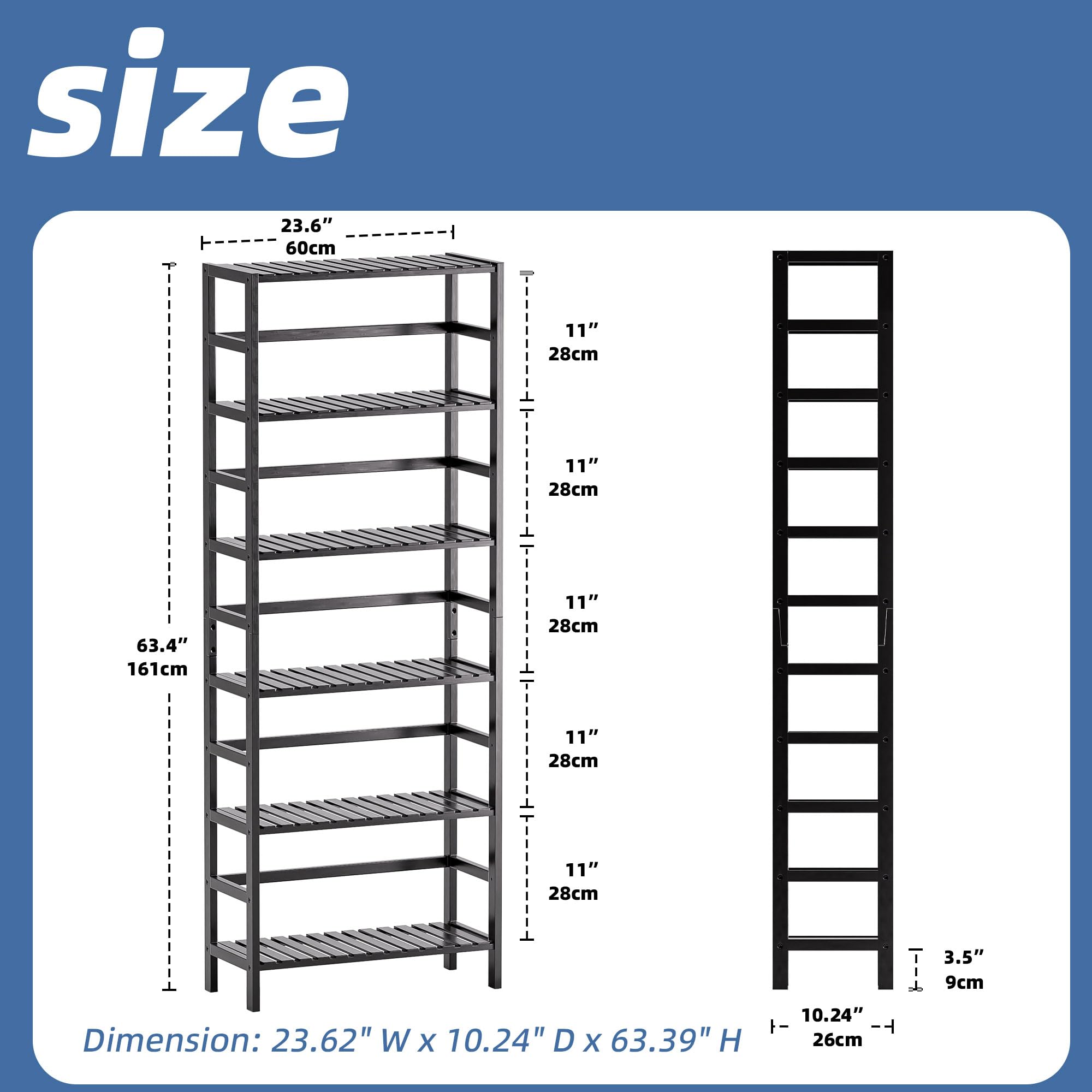 HITNET Bamboo Bookshelf, 6-Tier Tall Open Bookcase with Adjustable Shelves, Floor Standing Storage Shelf Unit for Living Room Bathroom Home Office,