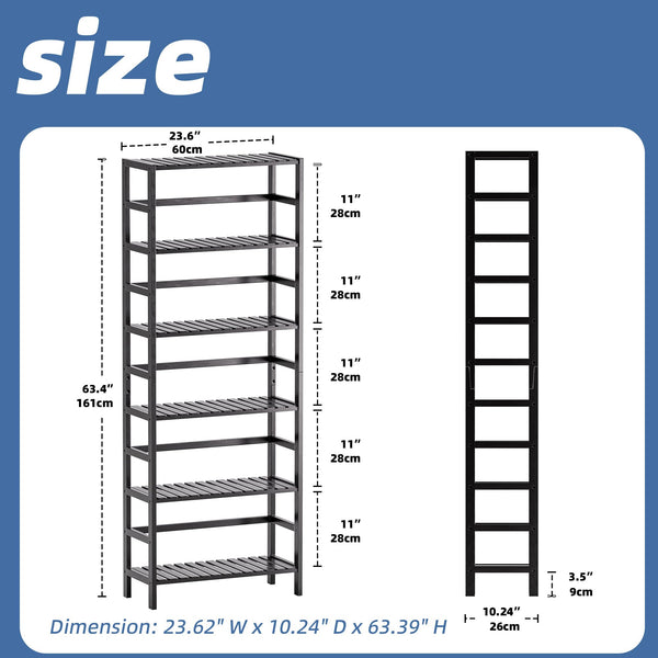 HITNET Bamboo Bookshelf, 6-Tier Tall Open Bookcase with Adjustable Shelves, Floor Standing Storage Shelf Unit for Living Room Bathroom Home Office,
