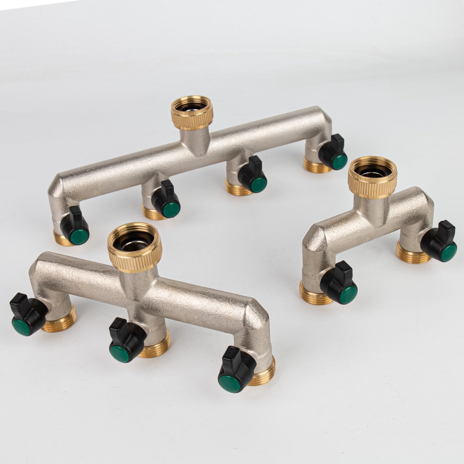 Photener Brass Hose Splitter 4 Way, Garden Hose Tap Splitter Connector, European Standard 3/4" Female to 4-Way Male Thread with 4 Individual Ball