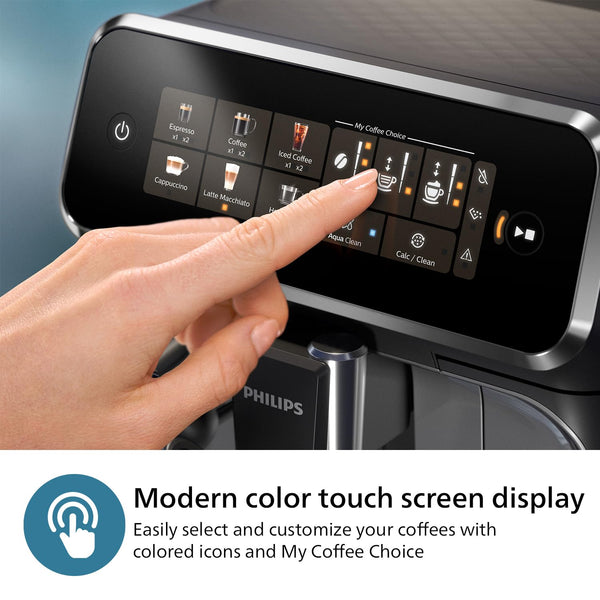 Philips 2200 Series Fully Automatic Espresso Machine - 2 Coffees, Touch Display, Classic Milk Frother, Ceramic Grinder, Matte Black (EP2220/10)