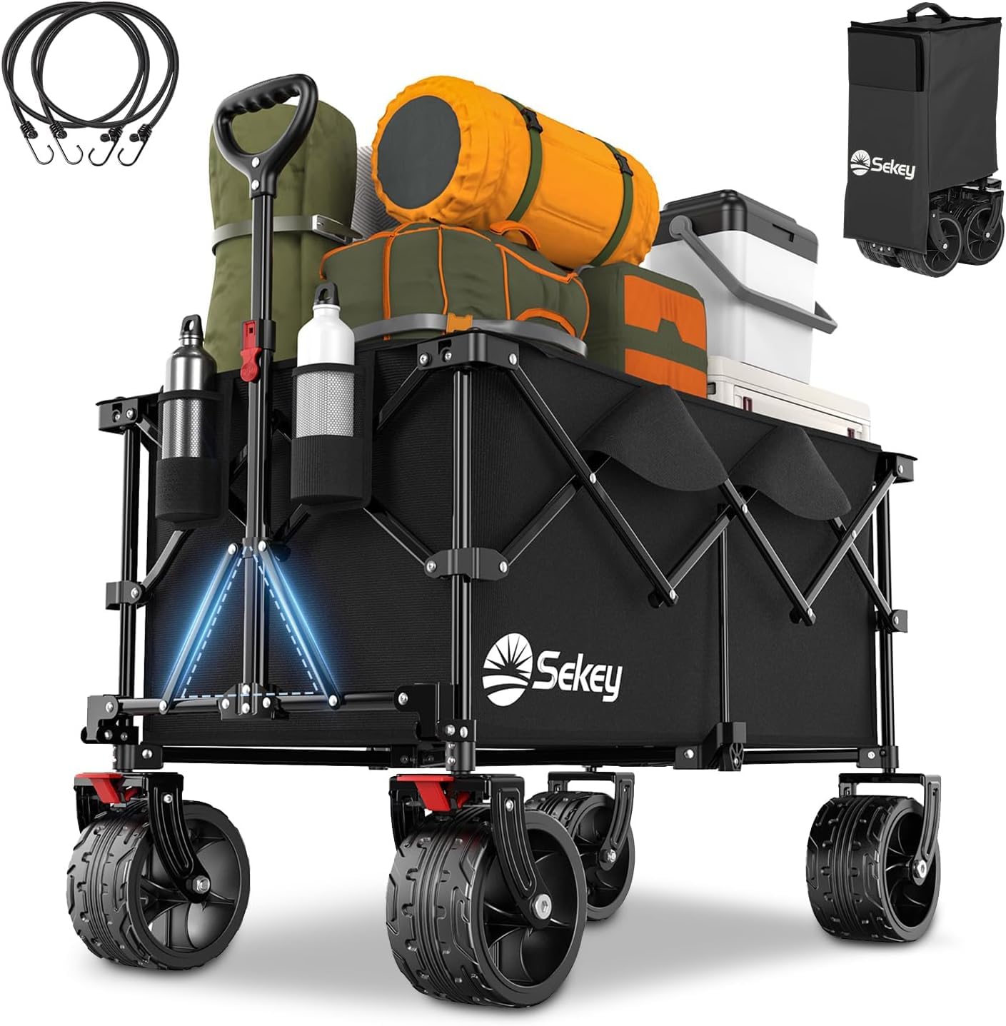Sekey 200L Folding Festival Trolley with All-Terrain Extra Wide Wheels and Brake, Heavy-Duty Cart Loadable up to 150KG, Patented Four-Directional Foldable Design, Wagon for Beach Camping Outdoor, Grey