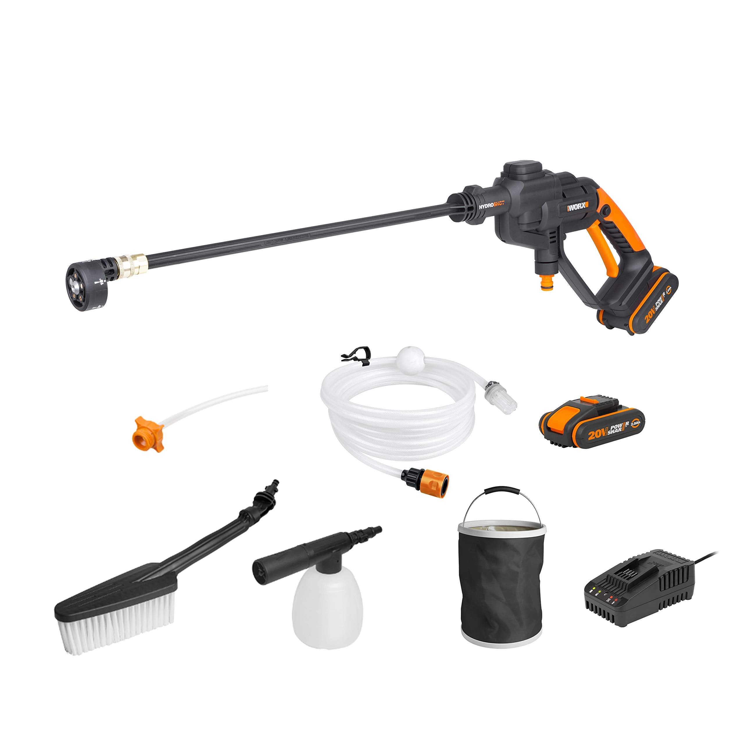 WORX Hydroshot WG620E Portable Power Washer - 20V-24 bar Cordless Pressure Cleaner with 5-in-1 Nozzle, Battery and Charger, Ideal for Car Washing, Patio Cleaning and More, Part of PowerShare Range