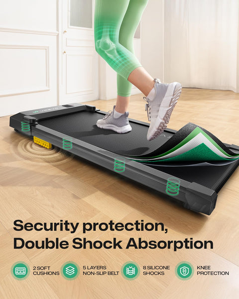 UREVO Smart Walking Pad, Compact Under Desk Treadmill with Double Shock Absorption, Quiet Operation, Workout APP with Track Insights and MIIT Mode, Plug and Play, Remote or APP Control for Home Office