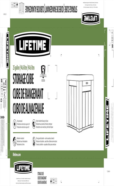 LIFETIME Outdoor Storage Box, 51 x 51 x 51 cm, 95 Litre, Square Storage Chest, UV Protection, Storage Bench, Large Toy Chest, Patio Furniture, Garden Cabinets