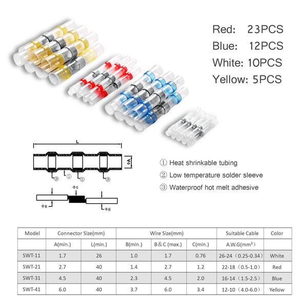 Kuject Heat-Shrink Tubing Set - 200 Pieces, Waterproof & Crimp Connector for Automotive, Marine & Boat