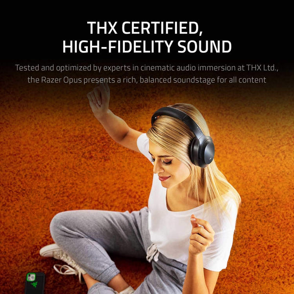 Razer Opus X - Wireless Low Latency Headset with ANC Technology (Active noise cancellation, Custom-tuned 40 mm drivers, Built-in microphones, Battery life up to 40 hours) Green