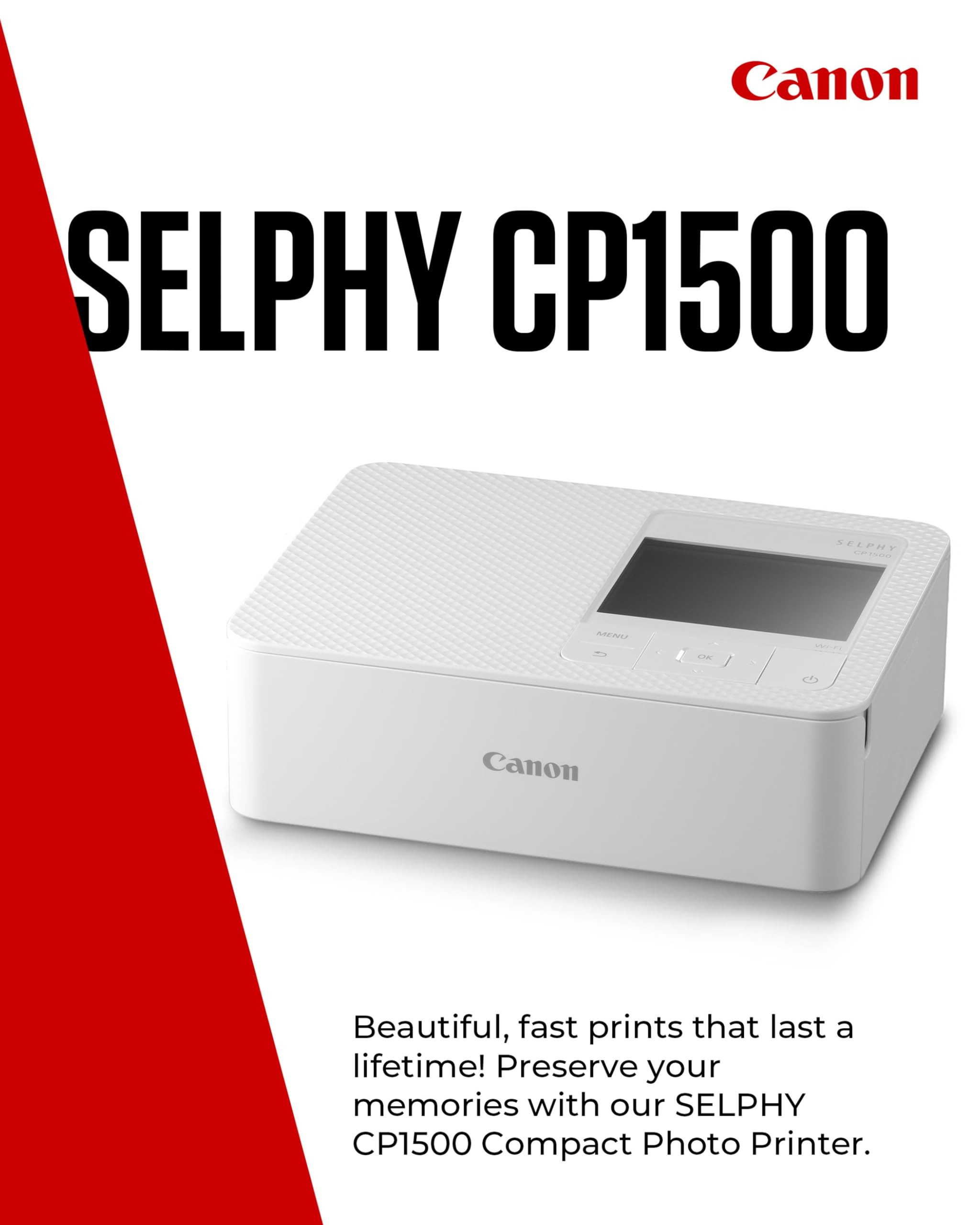 Canon SELPHY CP1500 Compact Photo Printer – Wireless Printing, Long-Lasting Prints, USB-C & SD Card Connectivity – Ideal for Scrapbooks & Photo Albums, White GB
