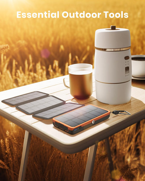 Paloceru Solar Power Bank 26800mAh - Portable Solar Charger with 4 Foldable Panels – PD QC 3.0 Fast Charging Battery Bank with USB C Output/Input - Outdoor Battery Pack with Flashlight for Camping