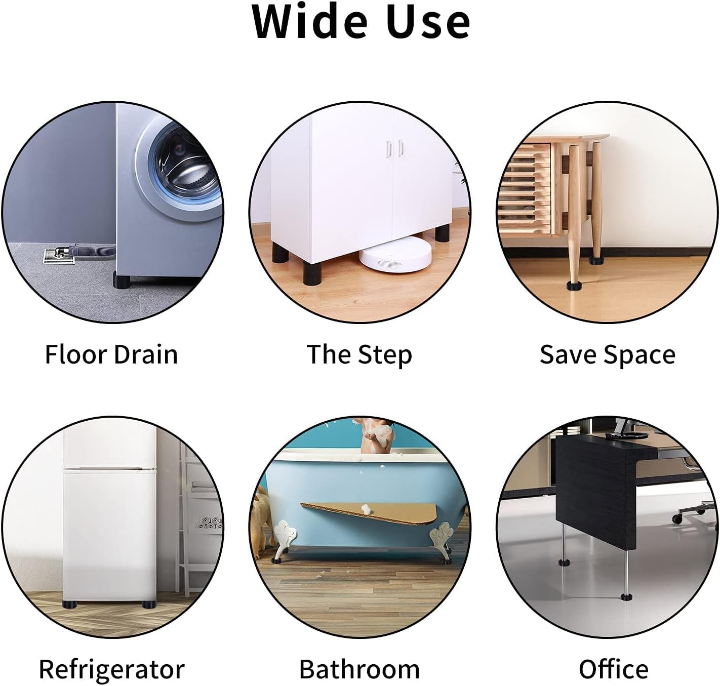 RCHYFEED 12 Pack Adjustable Furniture Risers 1 inch Round, Bed Risers Heavy Duty Anti Slip Rubber, Stackable Washing Machine Riser Creates an