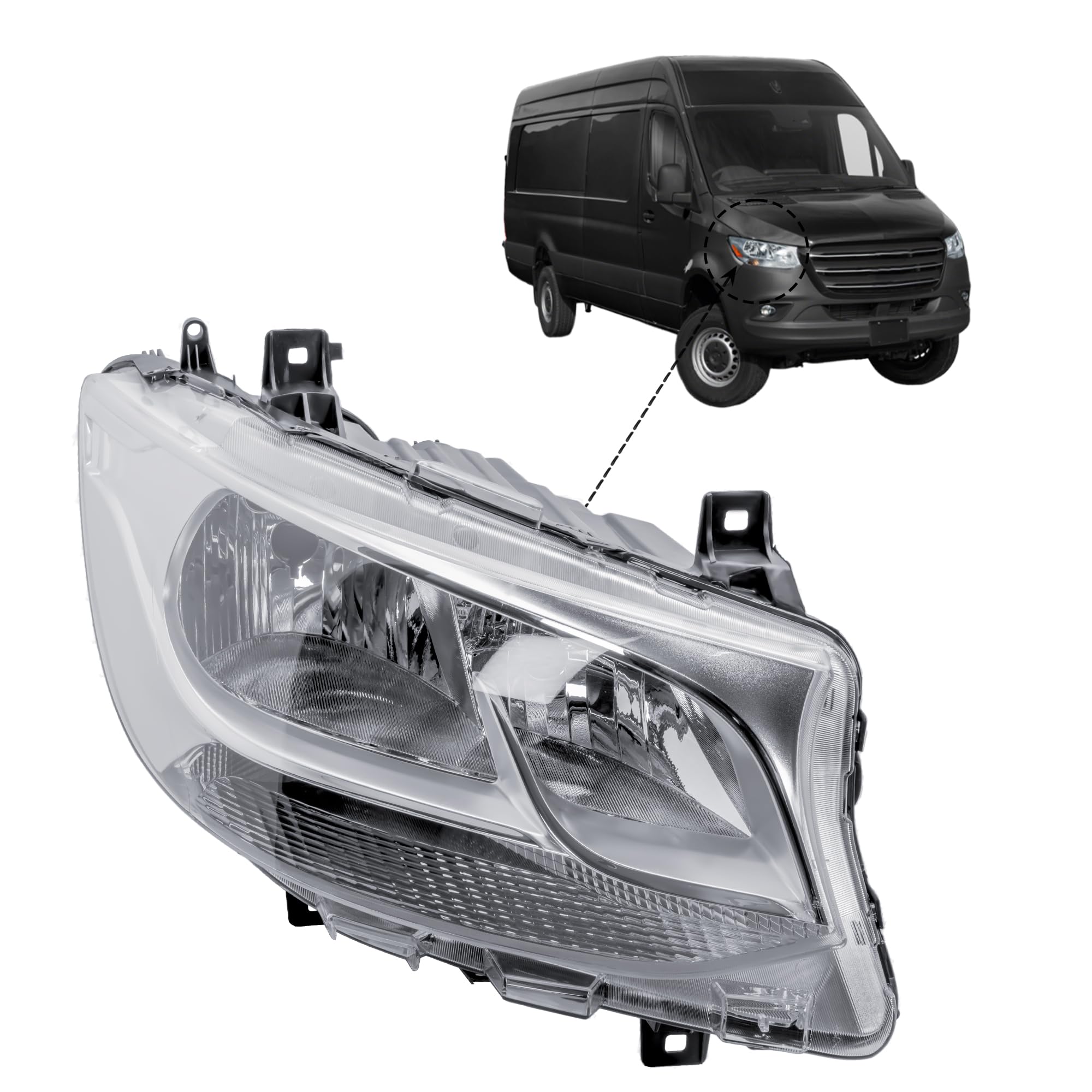 LONGLING Replacement Side Headlight Head Lamp Electric Adjustment for Mercedes Sprinter 907/910 2019-2025 (Passenger (N/S) LH)