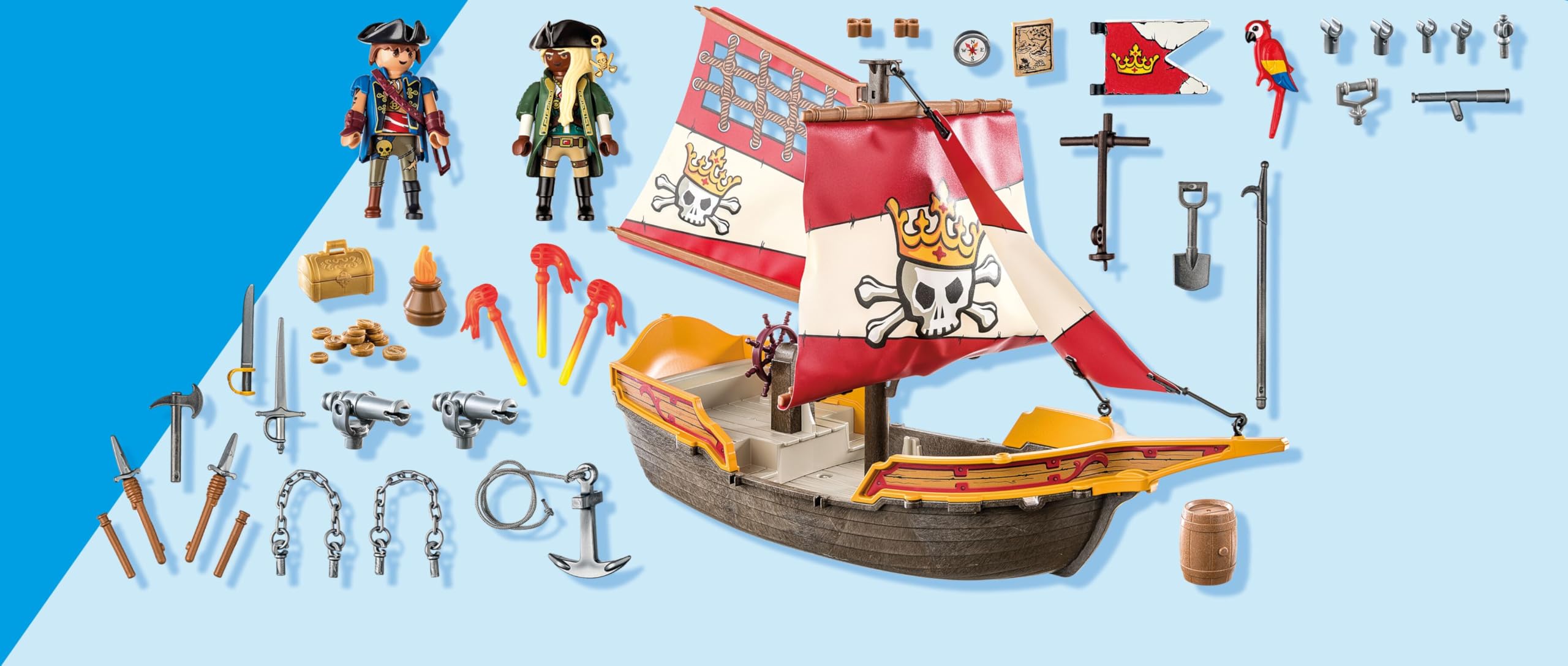 Playmobil 71418 Pirates: Small Pirate Vessel, exciting adventures on the high seas, complete with extensive accessories, fun imaginative role-play, playsets suitable for children ages 4+