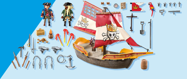 Playmobil 71418 Pirates: Small Pirate Vessel, exciting adventures on the high seas, complete with extensive accessories, fun imaginative role-play, playsets suitable for children ages 4+