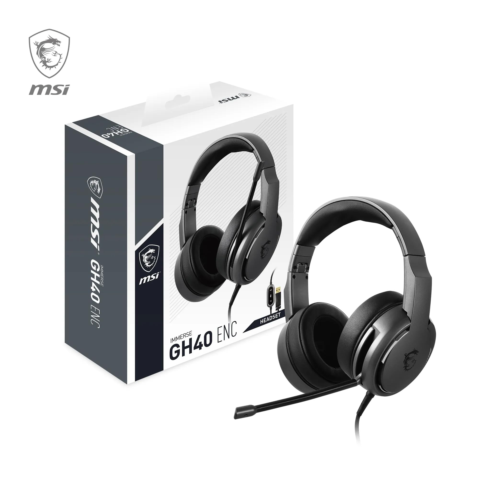 MSI IMMERSE GH50 GAMING HEADSET - 7.1 Virtual Surround Sound, Vibration Feedback, 40mm Neodymium Drivers, RGB Lighting, Detachable Mic, Inline Controls, USB 2.0 Connector - Wired (Package may vary)