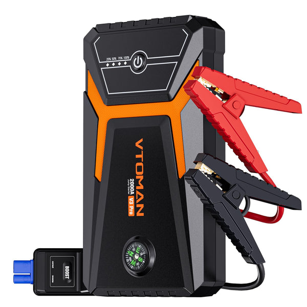 VTOMAN V3PRO Jump Starter Power Pack 2000A,Portable Car Battery Booster Jump Starter with Lithium Jump Pack,Battery Charger Starter with Jumper Cables for Motor(up to 6L Gas/4L Diesel Engines)