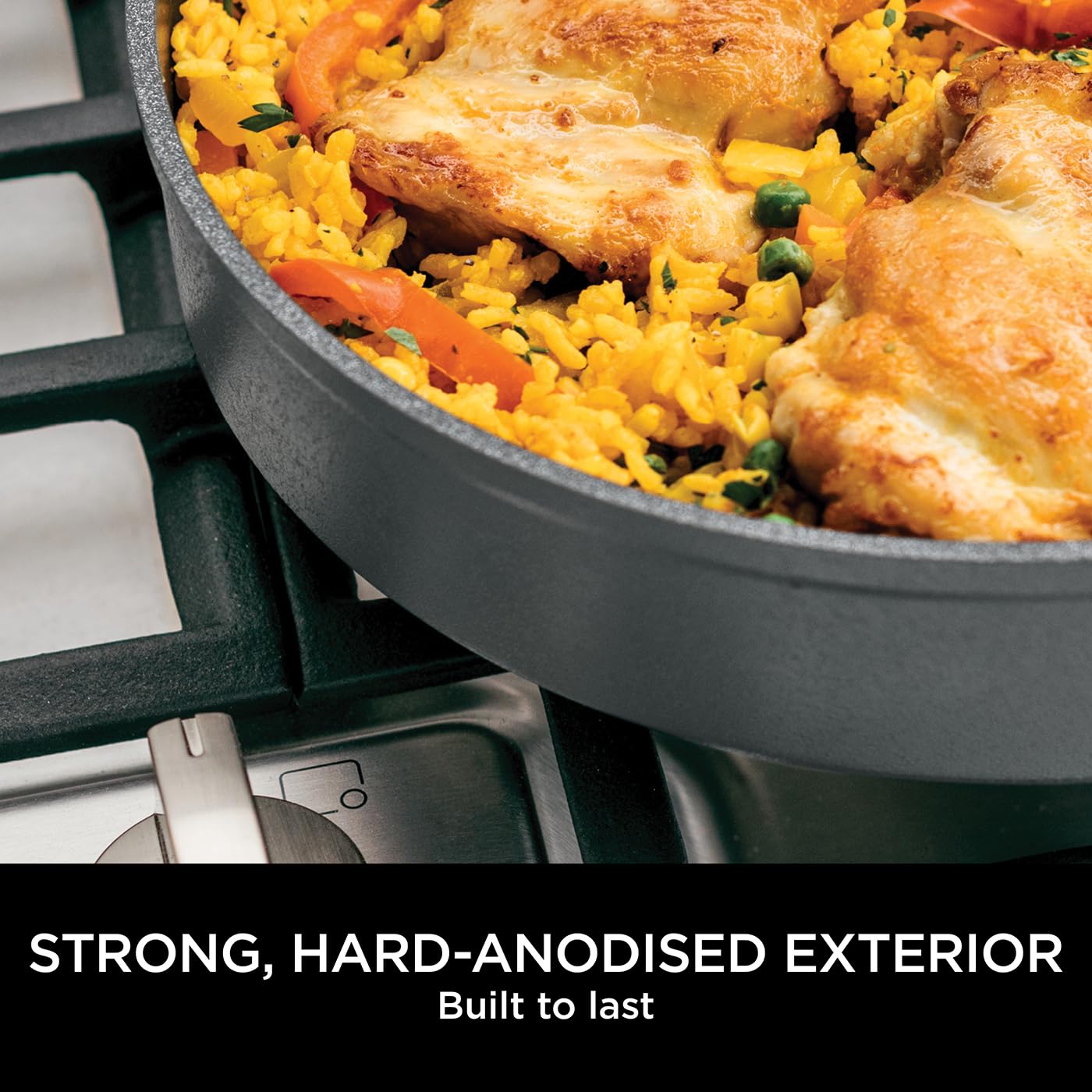 Ninja ZEROSTICK Premium 5-Piece Pan Set, Long Lasting Non-Stick, 3x Saucepans with Glass Lids, 1x Milk Pan, 1x Frying Pan, Hard Anodised Aluminium, Induction Compatible, Grey C35000UK