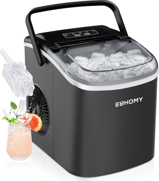 Ice Maker Machine Countertop Ice Cube Maker with Portable Handle, 9 Ice Cubes in 6 Mins, Self-Cleaning Compact Ice Maker 12 kg in 24 Hrs, with Ice Scoop and Basket for Home/Kitchen/Office/Bar