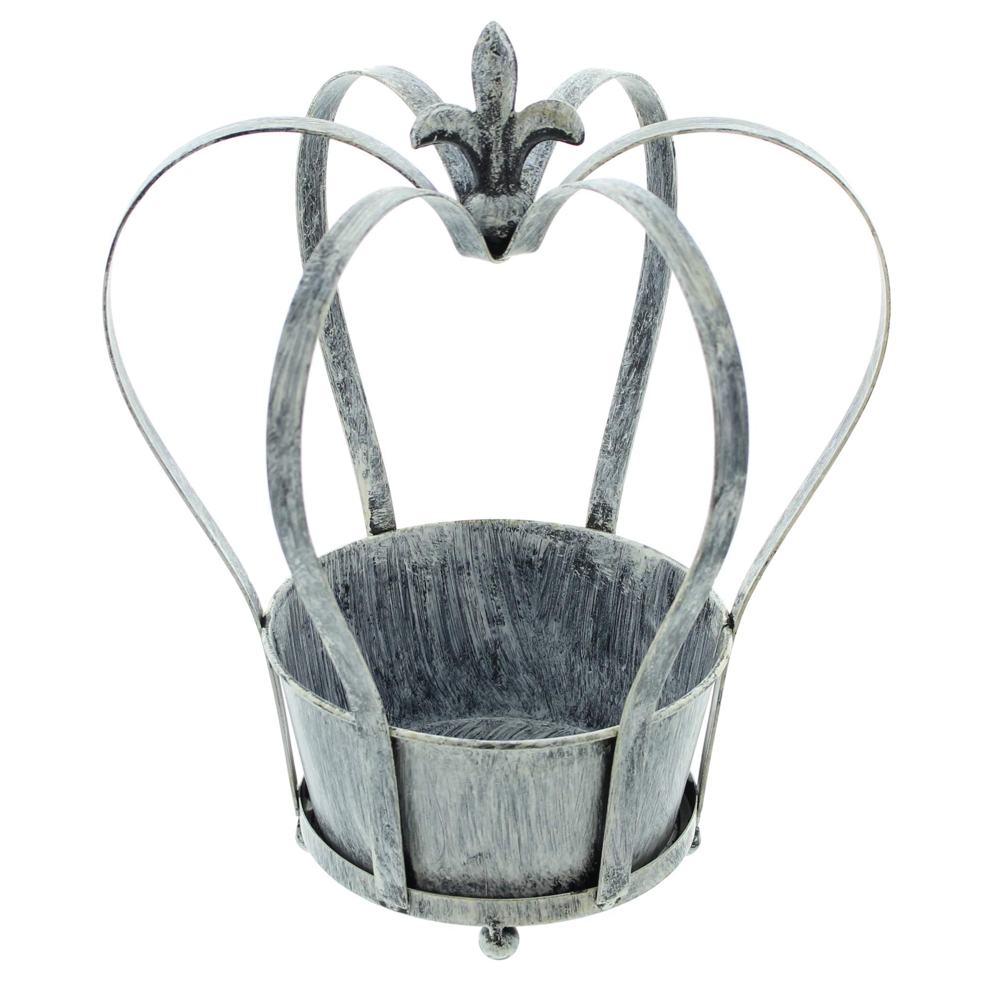 Frank Flechtwaren 229815: Planter"Crown" in Distressed Look Metal in Black 30 CM Large, for direct planting
