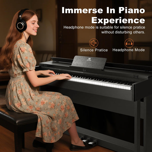 MUSTAR Digital Piano 88 Weighted Keys, Full Size 88 Key Piano Keyboard Semi Weighted, Home Electric Piano with Furniture Stand and Triple Pedal, Music Stand, USB MIDI, White