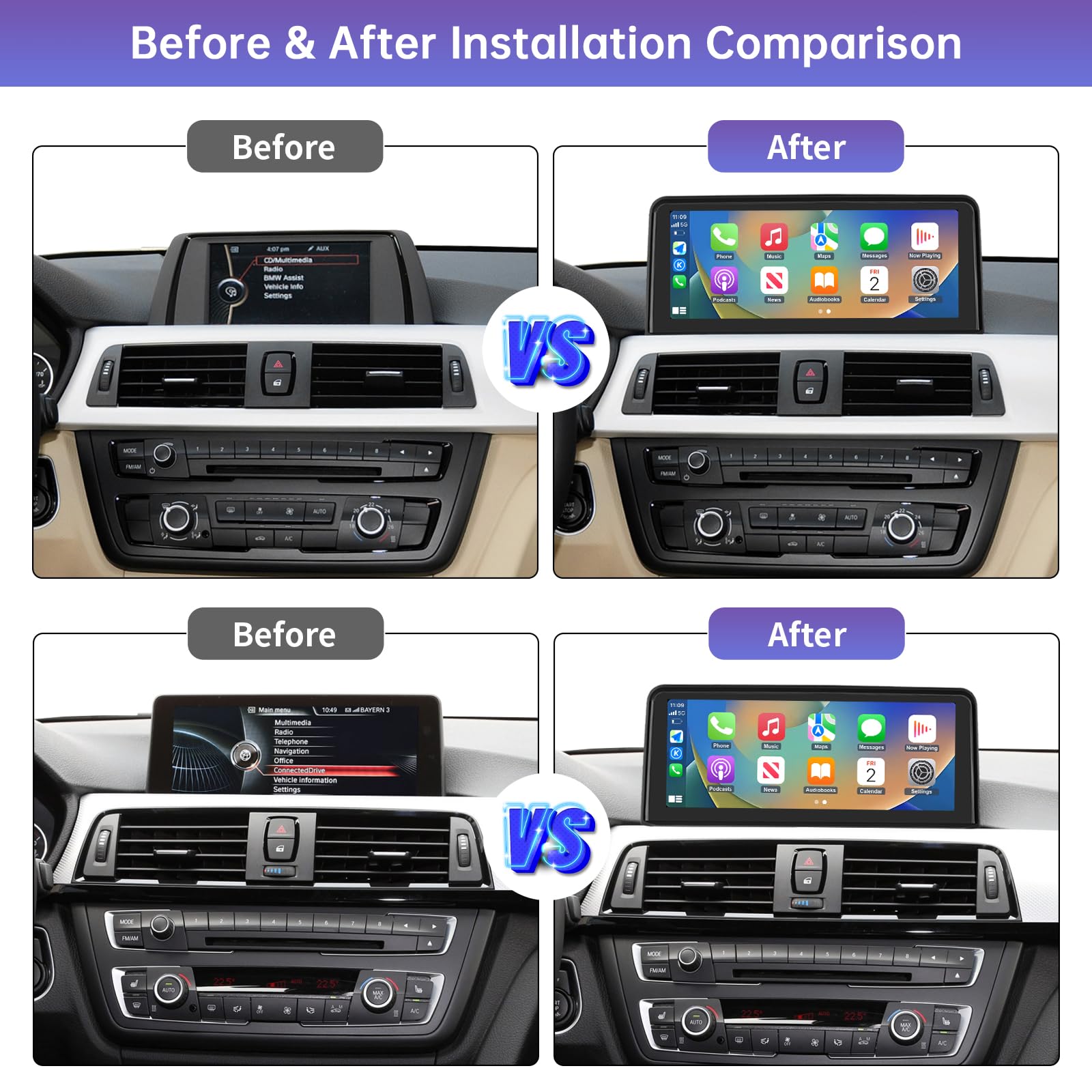 Road Top 12.3 Inch Ultra-Narrow Carplay Touchscreen for BMW 3 & 4 Series F30/F31/F32/F33/F34/F35/F36 2012-2015 Year, Car Stereo Multimedia Radio Receiver, Support Wireless Android Auto, Mirrorlink