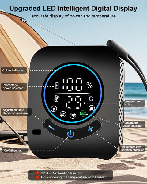 AUTOPkio Portable Camping Shower, 8000mAh Rechargeable Outdoor Shower Pump Kit with Intelligent Display, 4 Spray Modes, IPX8 Waterproof for Travel, Hiking, Car Washing, Pet Bath