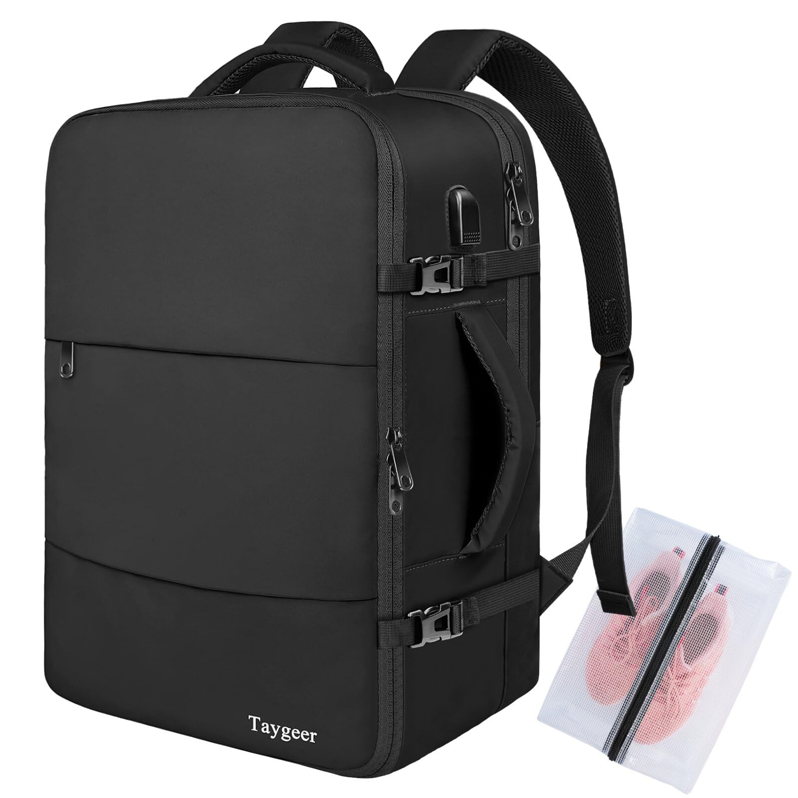 Taygeer Easyjet Cabin Bag 45x36x20 Underseat, Travel Backpack Women, Carry On Backpacks for Airplane, Luggage Rucksack for Plane, Hand Luggage Bag, Laptop Rucksack with Separate Shoe Pouch, Pink