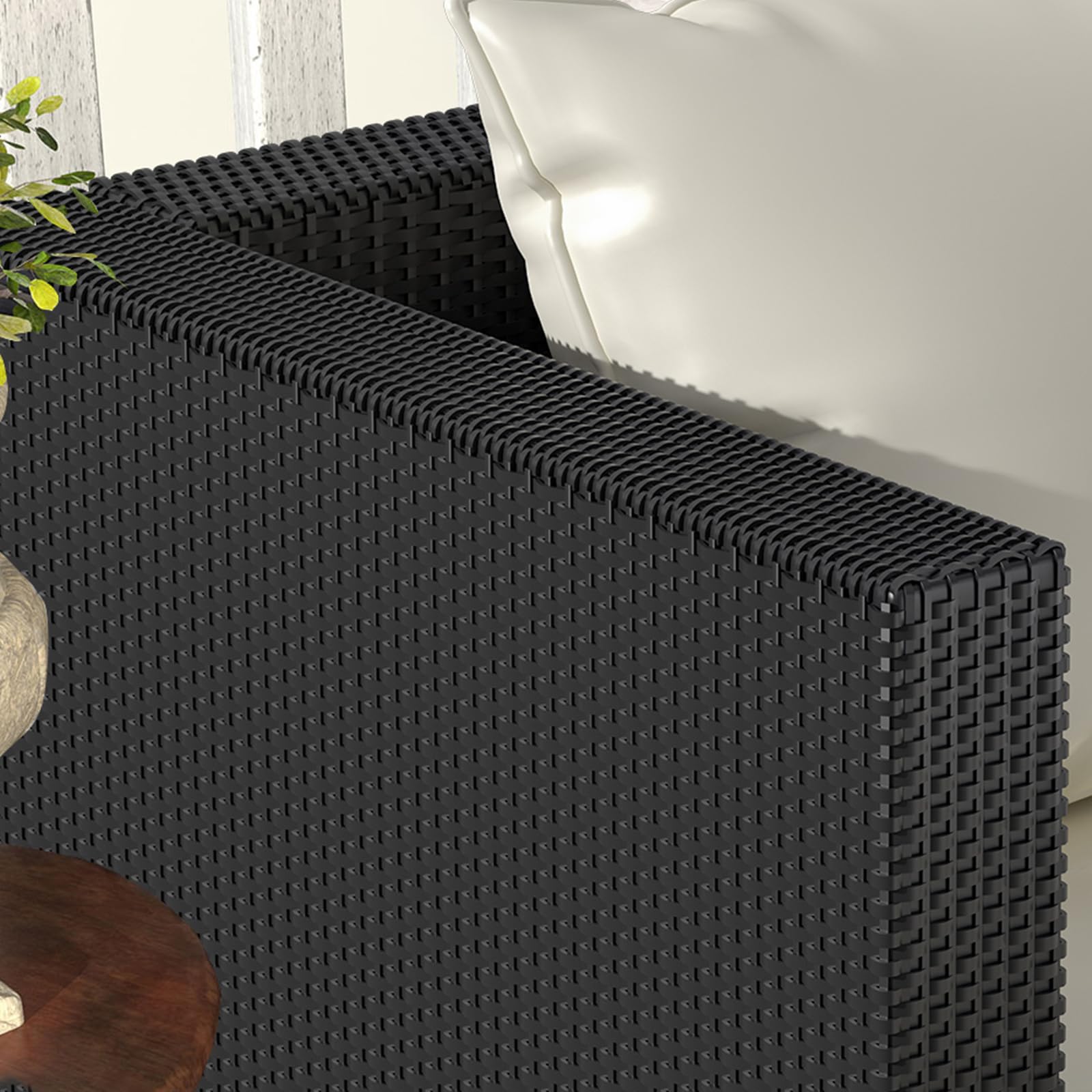 bigzzia Rattan Garden Furniture Set, 4 piece Patio Rattan furniture sofa Weaving Wicker includes 2 Armchairs,1 Double seat Sofa and 1 table (Black)