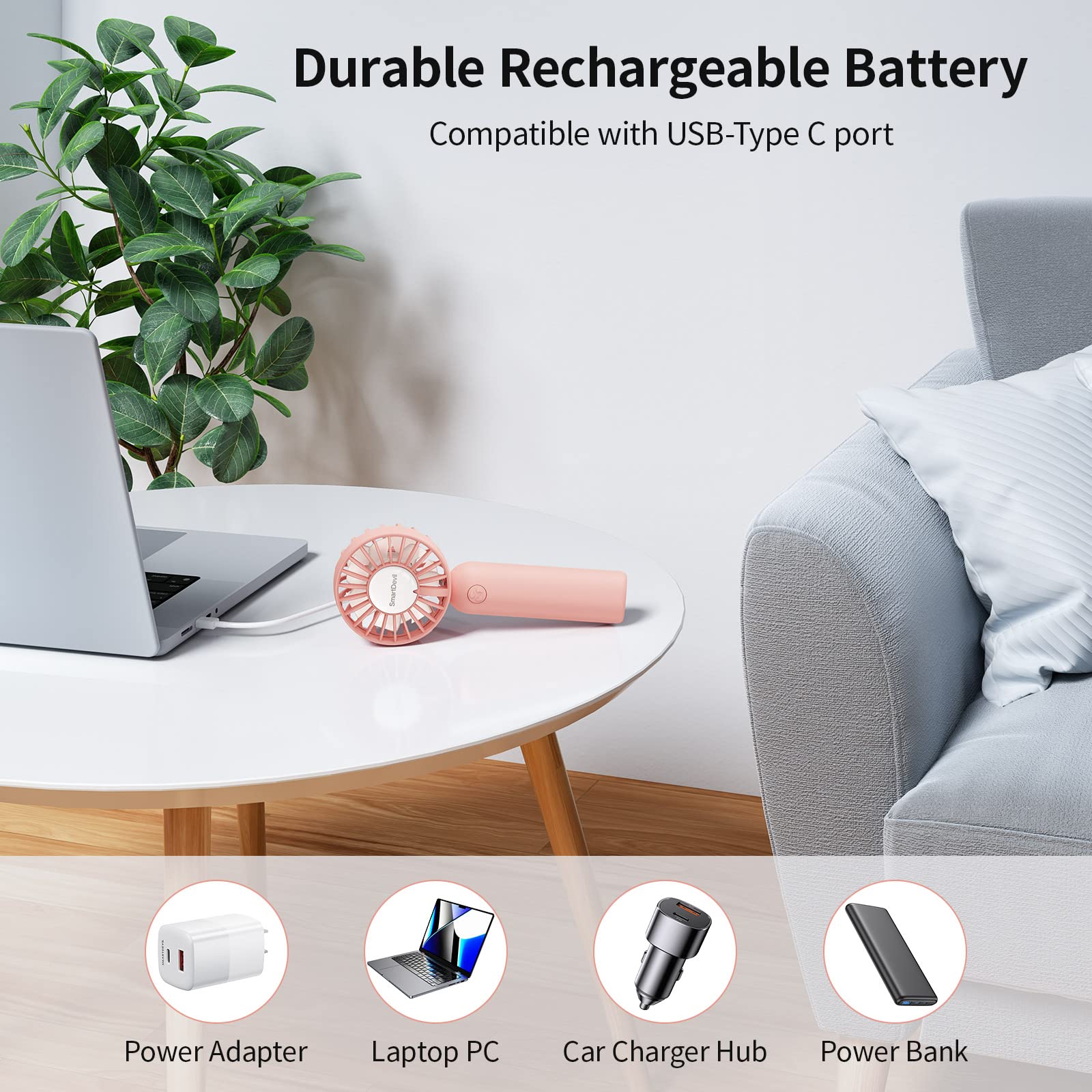 SMARTDEVIL Desk Fan, 3 Speeds Mini Desktop USB Desk Fan, 360° Adjustment Small Personal Table Fan for Home Office Car Outdoor Travel (Black)