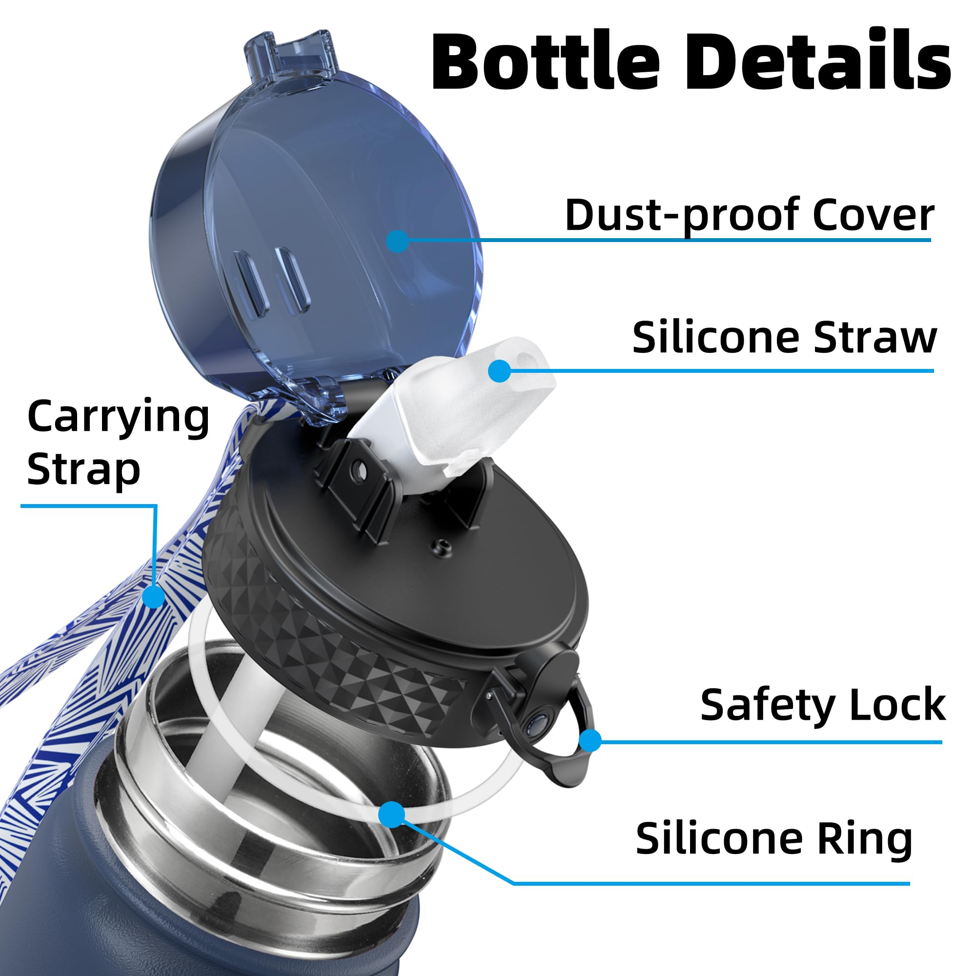 OLDLEY Stainless Steel Water Bottle with Straw 1L Vaccum Insulated Large Drink Flask Metal Water Bottles 1 Litre Leakproof Keep Drinks Hot Cold for Sports Gym with Different Lids(Purple Green, 3 Lids)