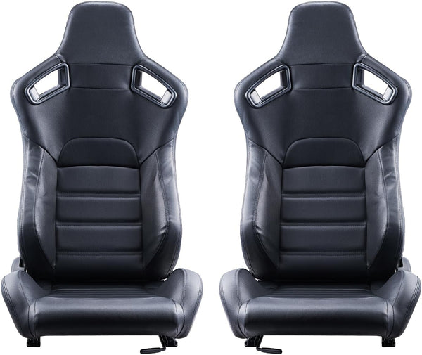 VEVOR Racing Seat, 2 Set, Adjustable Racing Cockpit with Wide Angle Reclining & High-Resilience Foam, Comfortable Racing Chair with Soft PVC Leather & Q235B Slider, Fit for Racing Cars & Go-Karts