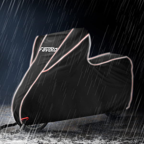 Favoto Waterproof Motorcycle Cover 300D Oxford with PU Coating, Rain Snow Dust Wind Resistant Outdoor Protection, Reflective Strips, Fits Motorbikes up to 104 inch / 265 cm, Red