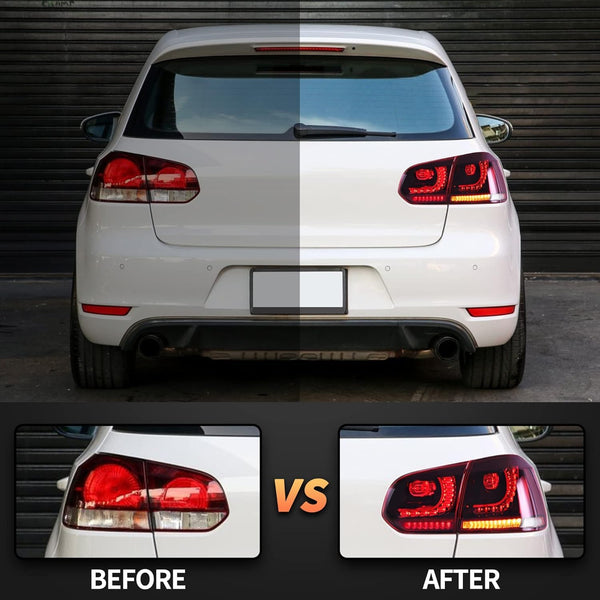 VLAND LED Rear Lights for Golf6 MK6 GTD R TSI 2008-2013 Tail Lights Lamps Assembly with Sequential Indicator, E-mark, One Pair (Smoked)