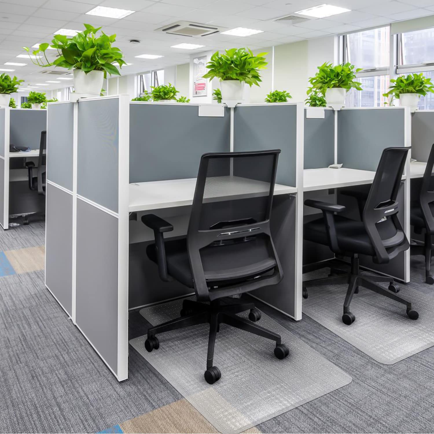 Kuyal Carpet Chair Mat, 48" x 36" PVC Home Office Desk Chair Mat for Floor Protection, Clear, Studded, BPA Free Matte Anti-Slip with Lip