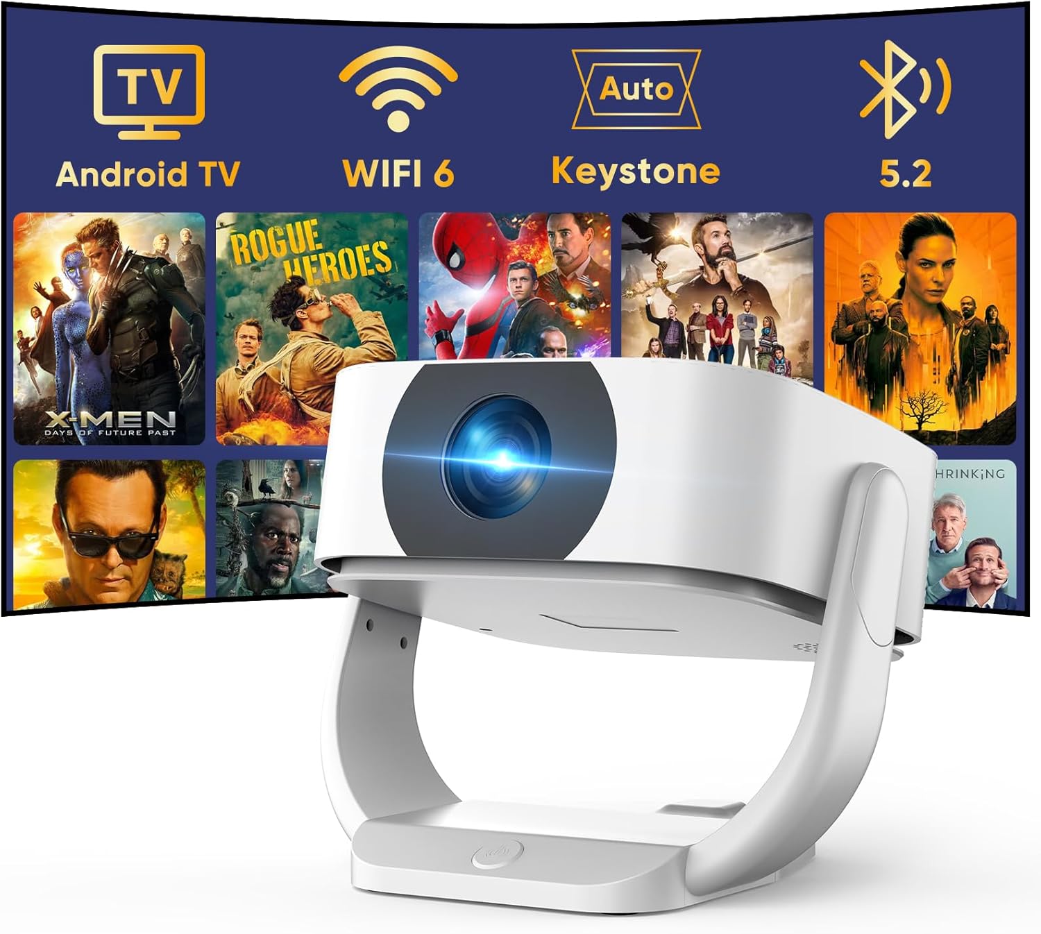 [Built-in Apps with Netflix]Projector, Native 1080P Mini Projector 4K Support with WiFi and BT, 500ANSI E-Focus/Auto Keystone 50% Zoom 270° Rotatable Portable for Bedroom/Outdoor, Remote/Mouse Control