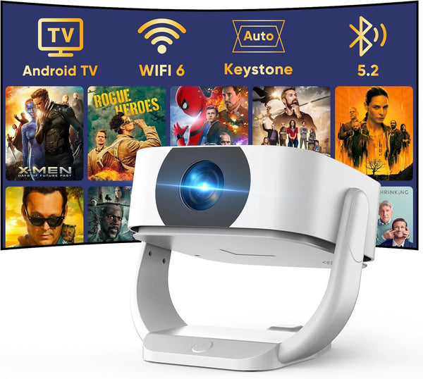 [Built-in Apps with Netflix]Projector, Native 1080P Mini Projector 4K Support with WiFi and BT, 500ANSI E-Focus/Auto Keystone 50% Zoom 270° Rotatable Portable for Bedroom/Outdoor, Remote/Mouse Control