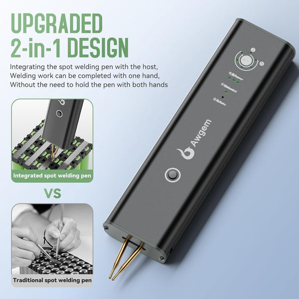 Awgem Compact Handheld Spot Welder, Auto/Manual Mode with 11 Gears for Mobile Phone & Bluetooth Battery 18650 Battery Welding, Aluminum Alloy Shell Battery Spot Welder