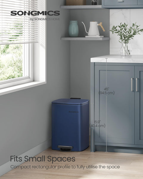 SONGMICS Kitchen Bin, 8-Gallon (30 L) Trash Bin, Steel Pedal Bin, with Inner Bucket, Soft Close and Stays Open, Metallic Silver LTB593E01