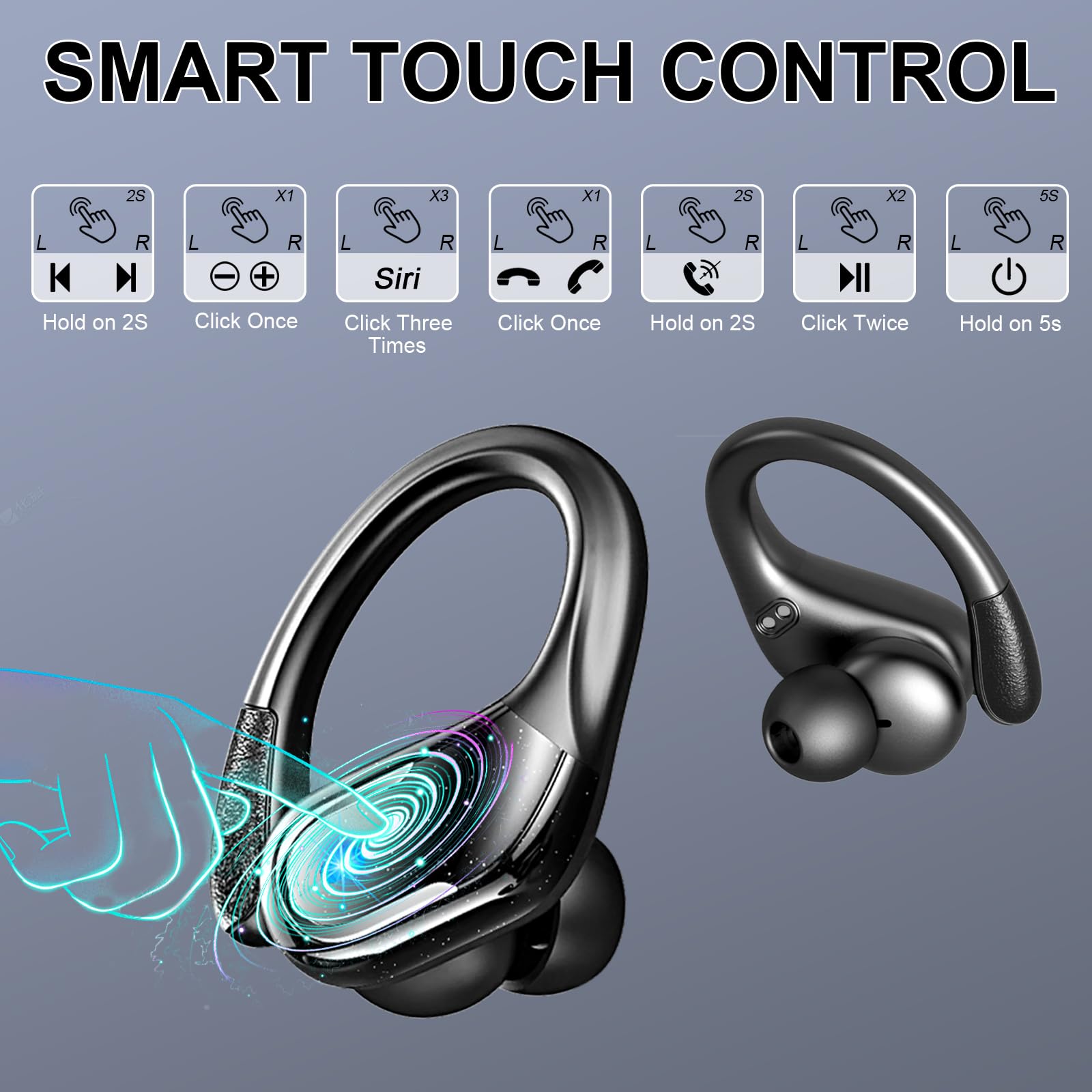 Wireless Earbuds, Bluetooth 5.4 Headphones with ENC Mic, 75H Stereo Noise Cancelling Ear Buds, Wireless Headphones with Sports Earhooks, LED Display, IP7 Waterproof Bluetooth Earphones for Running Gym