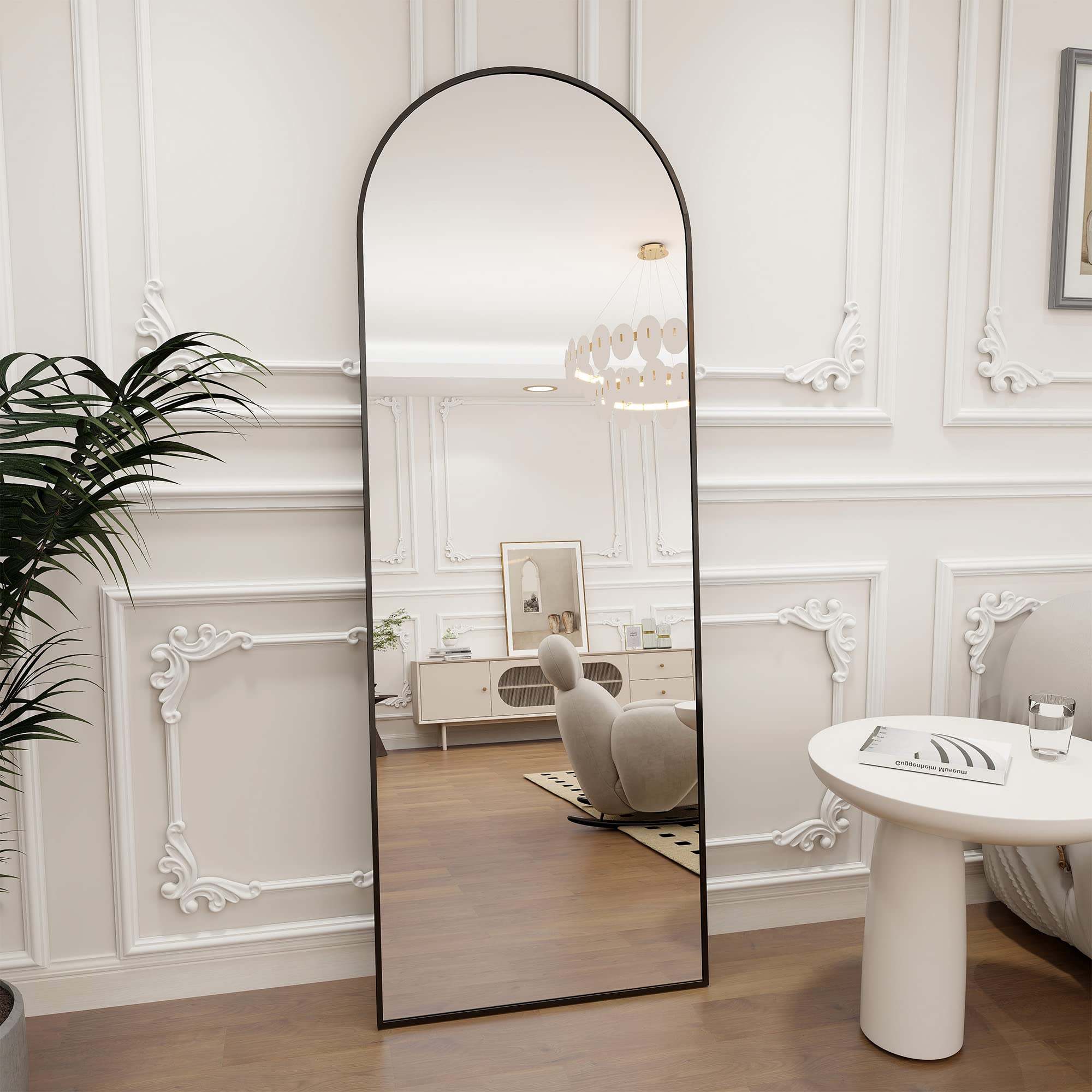 Koonmi 52 x161 cm Arch Mirror Full Length, Standing Full Body Dressing Mirror with Round Corners, Wall Mounted, Leaning, for Living Room, Black