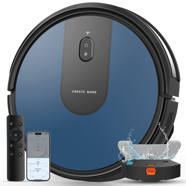 Robot Vacuum Cleaner with Mop, 4-in-1 Robotic Vacuums, 5000Pa Ultra Strong Suction, Long Running Time, Timing Function, App/WiFi for Pet Hair Hard Floor and Carpet(Striped Blue)