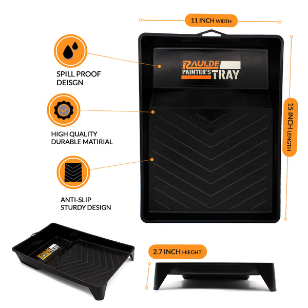 RAULDE 10 Pieces Paint Roller Set - Includes a Paint Tray, Brush, Large and Mini Rollers & Sleeves, Paint Repellent Masking Tape, Paint Mixer - Roller Set for Painting Walls, Edges & Ceilings