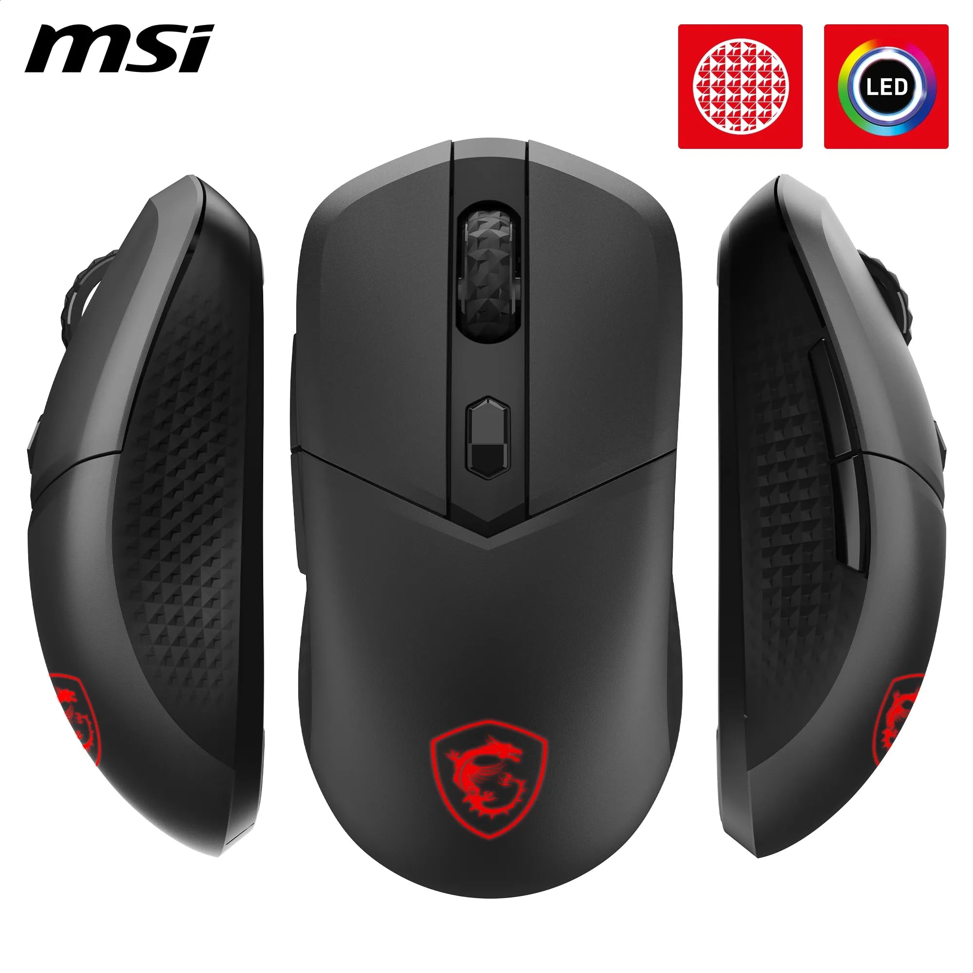 MSI CLUTCH GM51 LIGHTWEIGHT Gaming Mouse - 26000 DPI Optical Sensor, Elite 0.125ms Latency, 60M+ Click OMRON Switches, 6-Buttons, FriXionFree Cable, RGB Diamond LightGrips, 75g - Wired