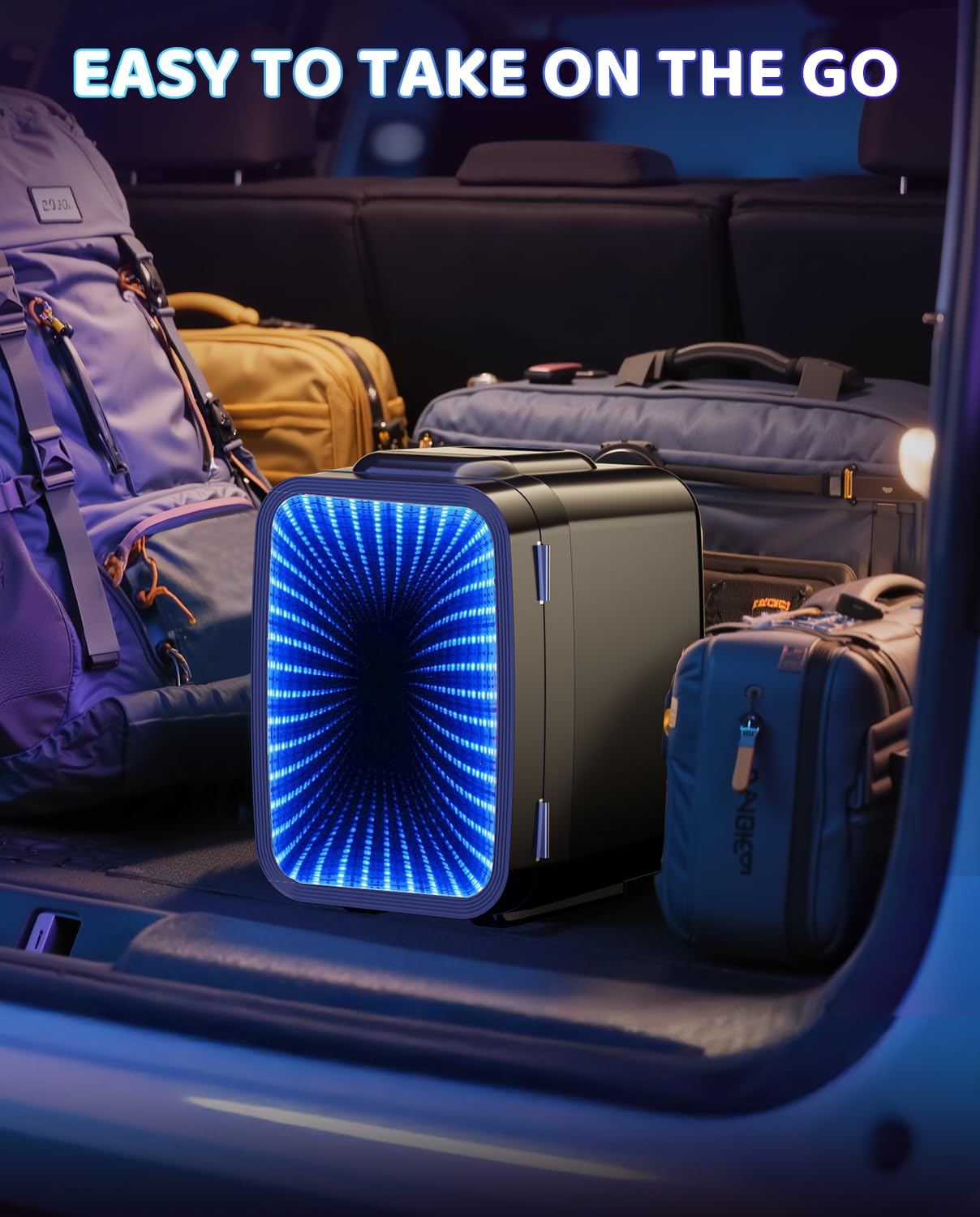 LIGIANT MF01C Mini Fridge, 7 Light Modes Including Flashing Marquee, Quiet Cooling & Warming Function, AC/DC Power, 4 L/6 Cans Capacity, Small Refrigerator for Gaming Room, Bedroom, Office and Car