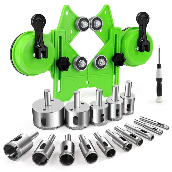 Diamond Hole Saw Kit 17PCS tile hole cutter with Double Suction Cups Hole Saw Guide Jig Fixture from 4mm-83mm Diamond Hole Cutters for Tiles for Ceramic, Glass, Tile, Porcelain, Marble, Granite