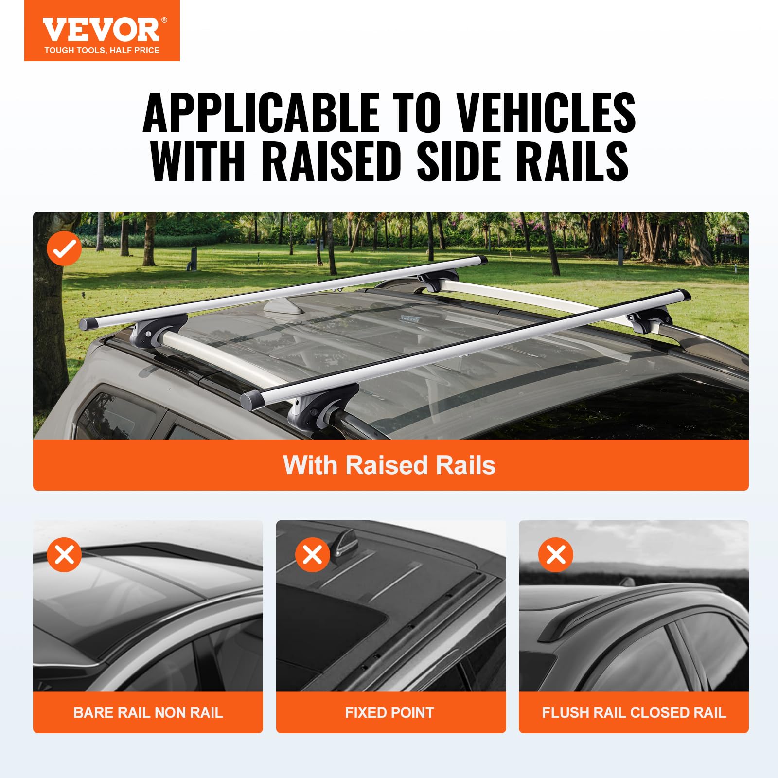 VEVOR Universal Roof Rack Cross Bars, Aluminum Roof Rack Crossbars, Fit Raised Side Rail with Gap, 90KG Load Capacity, Adjustable Crossbars with Locks, for SUVs, Sedans, and Vans