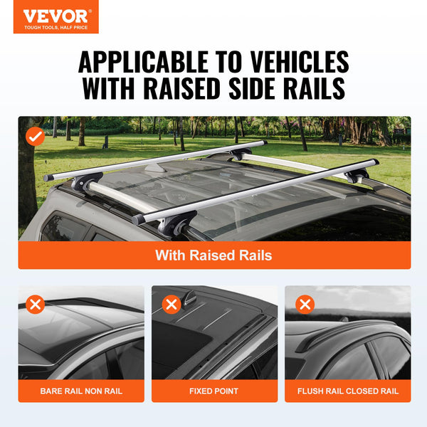 VEVOR Universal Roof Rack Cross Bars, Aluminum Roof Rack Crossbars, Fit Raised Side Rail with Gap, 90KG Load Capacity, Adjustable Crossbars with Locks, for SUVs, Sedans, and Vans